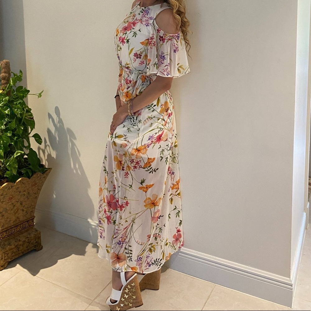 Calvin Klein white flower floral dress pink orange